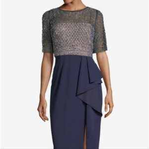 Mother of the Bride Elegant Navy and Silver Evening Dress